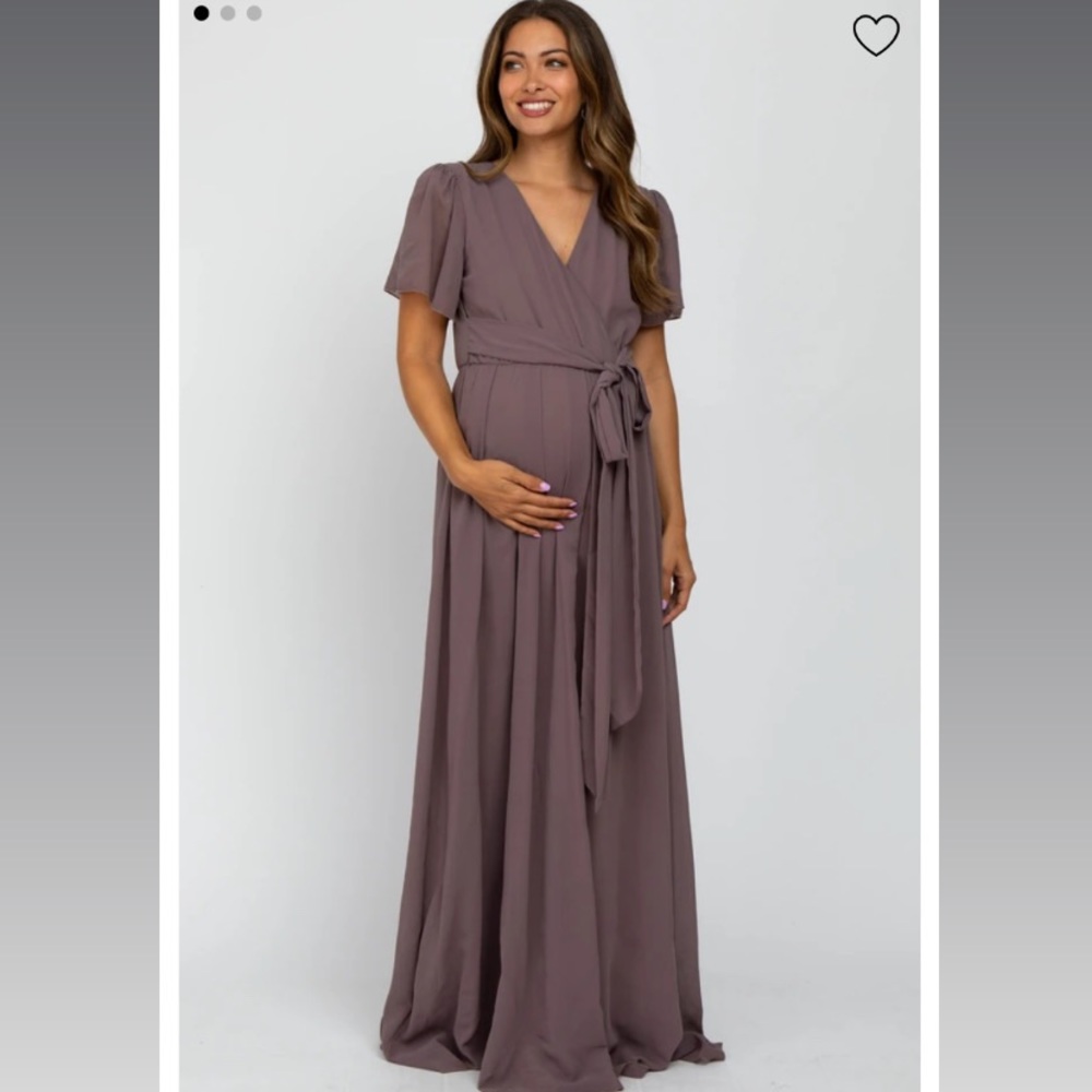 Mauve chiffon short sleeve maternity maxi dress